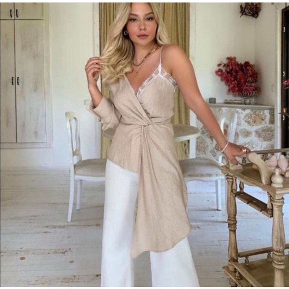 Zara EUC Blogger Fave Asymmetric One Sleeve Cami Top Size S